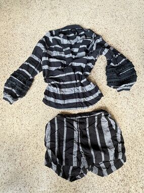 Anthropology Who What Wear 2 Piece Striped Cotton Set Size S Black Gray